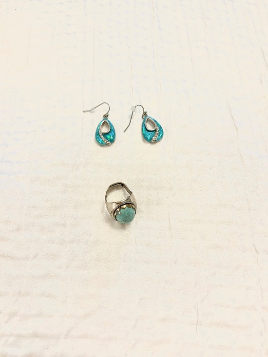 Jewelry - Silver Earings and Ring Set Turqoise Stone